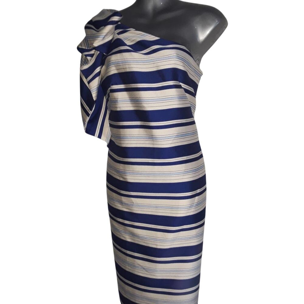 NWT Sz 4 Banana Republic One Shoulder Cascade Bow Striped Dress - Picture 5 of 9